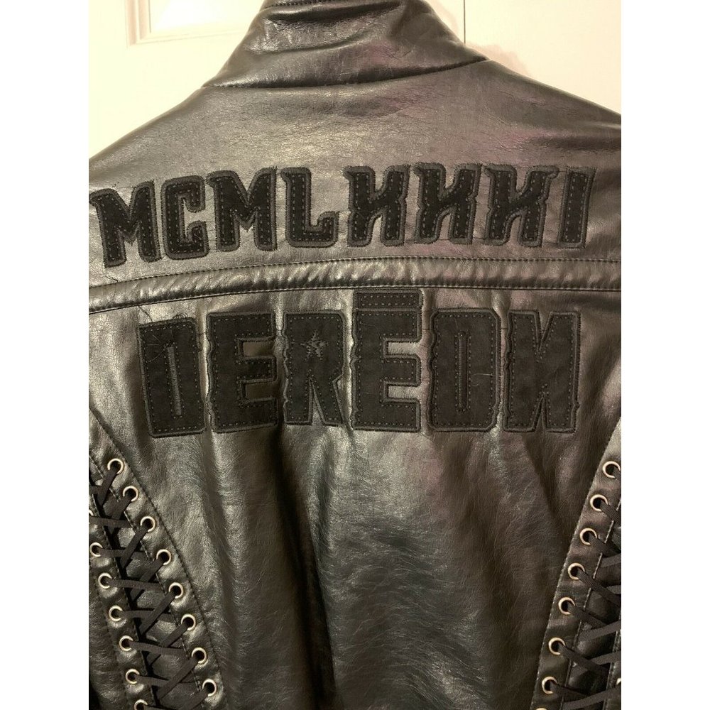 DEREON polyester Faux Leather Jacket Womens Size M Black zippered cropped